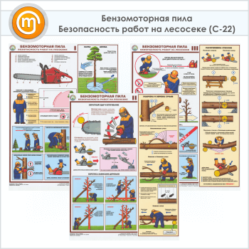Плакаты «Бензомоторная пила. Безопасность работ на лесосеке» (С-22, 3 листа, А2)